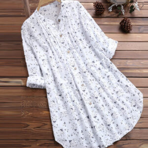 Buddha Stones Florals Buttons Long Sleeve Cotton Women's Shirt