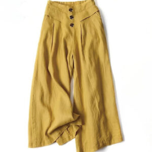 Buddha Stones Retro Casual High Waist Cotton Women's Wide Leg Pants With Pockets