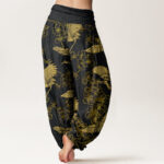 Buddha Stones Crane Flower Pattern Women's Elastic Waist Harem Pants - image 2