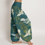 Buddha Stones Crane Flower Pattern Women's Elastic Waist Harem Pants - image 7