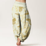 Buddha Stones Crane Flower Pattern Women's Elastic Waist Harem Pants - image 9