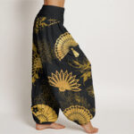 Buddha Stones Fan Flower Pattern Women's Elastic Waist Harem Pants - image 3