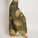 Buddha Stones Fan Flower Pattern Women's Elastic Waist Harem Pants - image 7