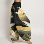 Buddha Stones Crane Sun Wave Pattern Women's Elastic Waist Harem Pants - image 3