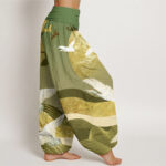 Buddha Stones Crane Sun Wave Pattern Women's Elastic Waist Harem Pants - image 7