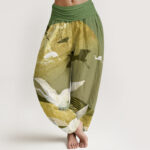 Buddha Stones Crane Sun Wave Pattern Women's Elastic Waist Harem Pants - ForestGreen - US22，UK/AU26，EU54 (6XL) - image 5