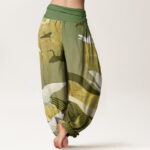 Buddha Stones Crane Sun Wave Pattern Women's Elastic Waist Harem Pants - image 6