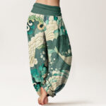 Buddha Stones Flower Wave Pattern Women's Elastic Waist Harem Pants - image 2