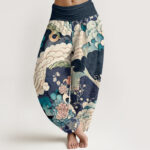 Buddha Stones Flower Wave Pattern Women's Elastic Waist Harem Pants - MidnightBlue - US22，UK/AU26，EU54 (6XL) - image 8