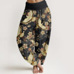 Buddha Stones Crane Peach Blossom Pattern Women's Elastic Waist Harem Pants - Black - US22，UK/AU26，EU54 (6XL) - image 8