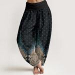 Buddha Stones Ethnic Peacock Floral Pattern Women's Elastic Waist Harem Pants - Black - US22，UK/AU26，EU54 (6XL) - image 8