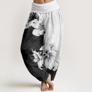 Buddha Stones Camellia Pattern Women's Elastic Waist Harem Pants - WhiteSmoke - US22，UK/AU26，EU54 (6XL) - image 1