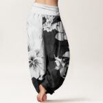 Buddha Stones Camellia Pattern Women's Elastic Waist Harem Pants - image 2