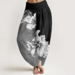 Buddha Stones Camellia Pattern Women's Elastic Waist Harem Pants - Black - US22，UK/AU26，EU54 (6XL) - image 8