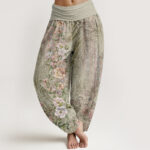 Buddha Stones Ethnic Floral Ethnic Totem Pattern Women's Elastic Waist Harem Pants - DarkSeaGreen - US22，UK/AU26，EU54 (6XL) - image 5