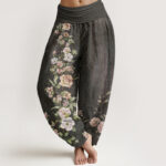 Buddha Stones Ethnic Floral Ethnic Totem Pattern Women's Elastic Waist Harem Pants - Black - US22，UK/AU26，EU54 (6XL) - image 8