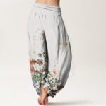 Buddha Stones Various Flowers Pattern Women's Elastic Waist Harem Pants - image 9