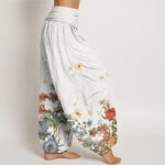 Buddha Stones Various Flowers Pattern Women's Elastic Waist Harem Pants - image 10