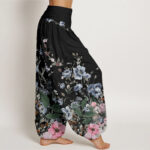 Buddha Stones Cornflower Cosmo Rose Pattern Women's Elastic Waist Harem Pants - image 3