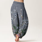 Buddha Stones Cornflower Cosmo Rose Pattern Women's Elastic Waist Harem Pants - image 6