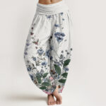 Buddha Stones Cornflower Cosmo Rose Pattern Women's Elastic Waist Harem Pants - WhiteSmoke - US22，UK/AU26，EU54 (6XL) - image 8