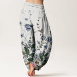 Buddha Stones Cornflower Cosmo Rose Pattern Women's Elastic Waist Harem Pants - image 9