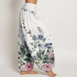 Buddha Stones Cornflower Cosmo Rose Pattern Women's Elastic Waist Harem Pants - image 10