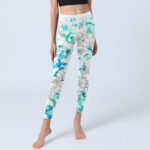 Buddha Stones Blue Watercolor Peony Flowers Lines Pattern Print Gym Leggings Women's Yoga Pants - image 6
