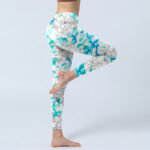 Buddha Stones Blue Watercolor Peony Flowers Lines Pattern Print Gym Leggings Women's Yoga Pants - image 4
