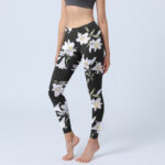 Buddha Stones Black Lily Flower Leaf Pattern Print Gym Leggings Women's Yoga Pants - Black - US18，UK/AU22，EU50 (4XL) - image 1