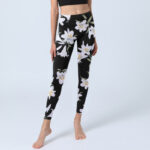 Buddha Stones Black Lily Flower Leaf Pattern Print Gym Leggings Women's Yoga Pants - image 6