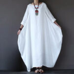 Buddha Stones Solid Color Three Quarter Sleeve Cotton Women's Maxi Dress - image 4