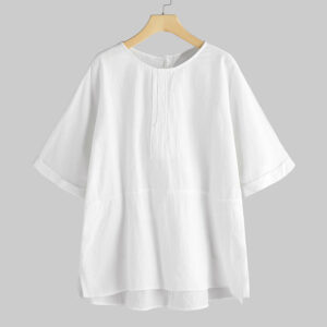 Buddha Stones Summer Casual Plain Half Sleeve Crew Neck Side Slit Cotton Women's T-Shirt
