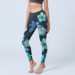 Buddha Stones Green Blue Floral Print Exercise Leggings Women's Yoga Pants - Black - US18，UK/AU22，EU50 (4XL) - image 1