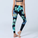 Buddha Stones Green Blue Floral Print Exercise Leggings Women's Yoga Pants - image 5