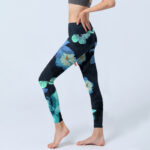 Buddha Stones Green Blue Floral Print Exercise Leggings Women's Yoga Pants - image 3