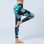 Buddha Stones Green Blue Floral Print Exercise Leggings Women's Yoga Pants - image 4
