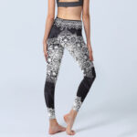 Buddha Stones Black Mandala Flowers Print Exercise Leggings Women's Yoga Pants - image 5