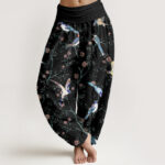 Buddha Stones Casual Bird Flowers Leaf Pattern Women's Elastic Waist Harem Pants - Black - US22，UK/AU26，EU54 (6XL) - image 1