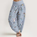 Buddha Stones Casual Bird Flowers Leaf Pattern Women's Elastic Waist Harem Pants - LightSkyBlue - US22，UK/AU26，EU54 (6XL) - image 5