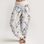 Buddha Stones Casual Bird Flowers Leaf Pattern Women's Elastic Waist Harem Pants - WhiteSmoke - US22，UK/AU26，EU54 (6XL) - image 8