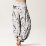 Buddha Stones Casual Bird Flowers Leaf Pattern Women's Elastic Waist Harem Pants - image 10