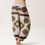 Buddha Stones Casual Symmetrical Navajo Textile Style Pattern Women's Elastic Waist Harem Pants - image 7