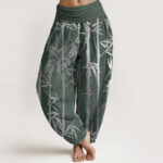 Buddha Stones Casual Bamboo Stems Leaves Pattern Women's Elastic Waist Harem Pants - DarkSeaGreen - US22，UK/AU26，EU54 (6XL) - image 1