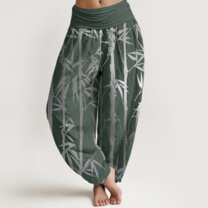 Buddha Stones Casual Bamboo Stems Leaves Pattern Women's Elastic Waist Harem Pants - DarkSeaGreen - US22，UK/AU26，EU54 (6XL) - image 1