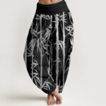 Buddha Stones Casual Bamboo Stems Leaves Pattern Women's Elastic Waist Harem Pants - Black - US22，UK/AU26，EU54 (6XL) - image 5