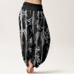 Buddha Stones Casual Bamboo Stems Leaves Pattern Women's Elastic Waist Harem Pants - image 7