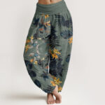 Buddha Stones Yellow Flowers Green Leaves Design Women's Elastic Waist Harem Pants - MediumAquamarine - US22，UK/AU26，EU54 (6XL) - image 1