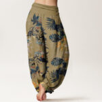 Buddha Stones Yellow Flowers Green Leaves Design Women's Elastic Waist Harem Pants - image 6