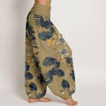 Buddha Stones Yellow Flowers Green Leaves Design Women's Elastic Waist Harem Pants - image 7